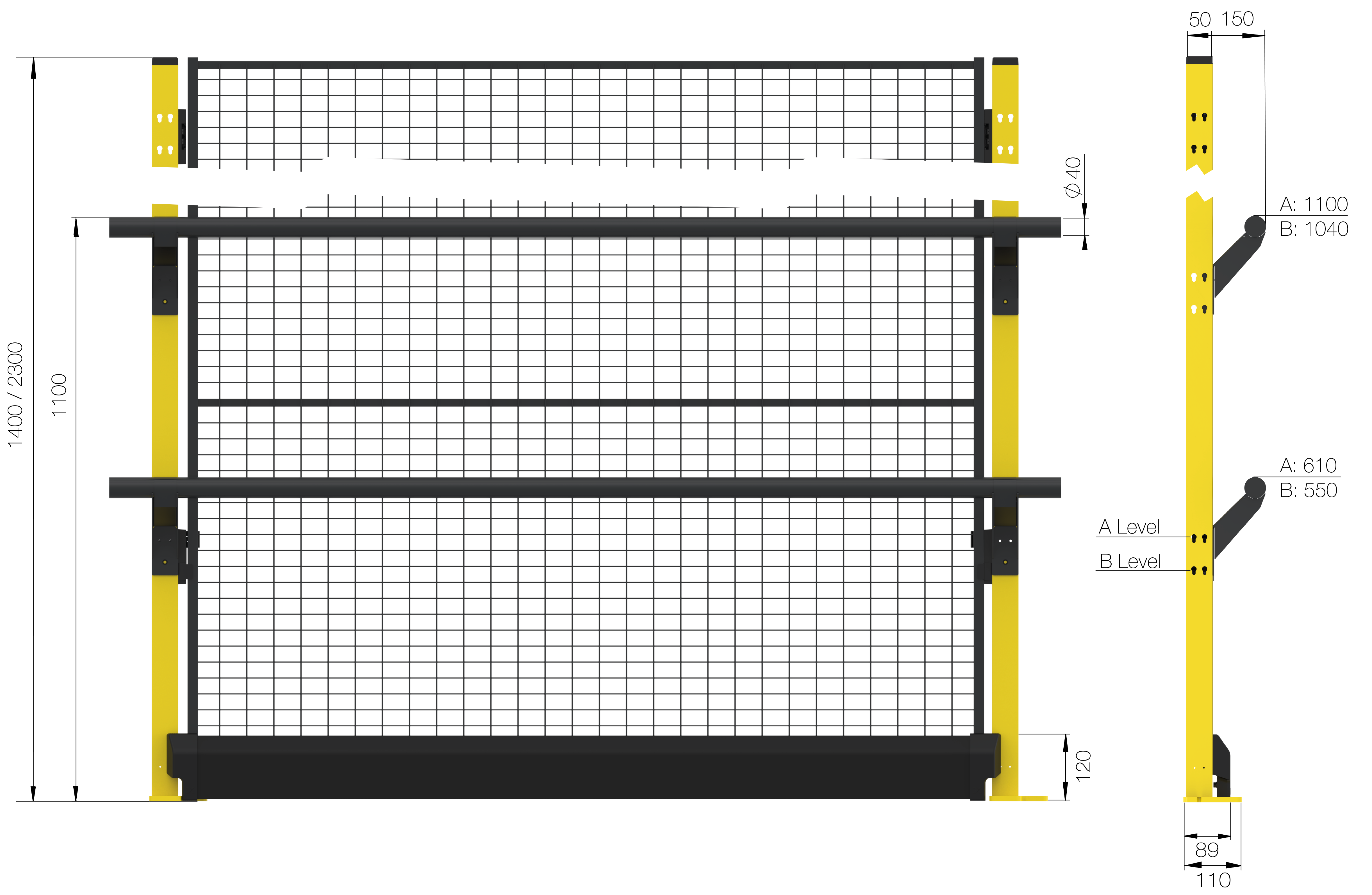Hoogte 1400 mm zonder paneel