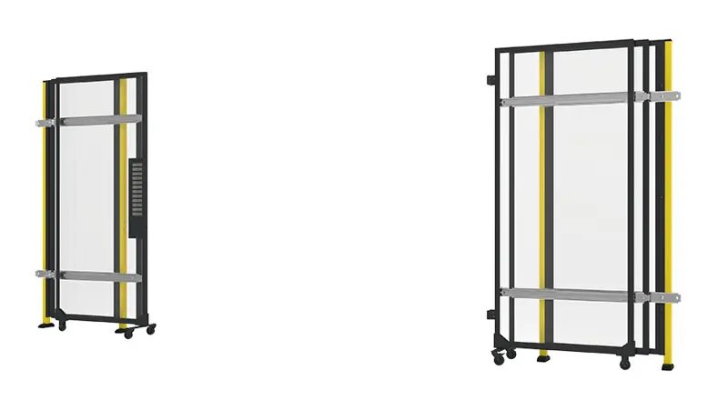 open sliding door for machine guarding, without rail and with plastic panels