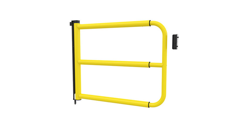 yellow self-closing swing gate
